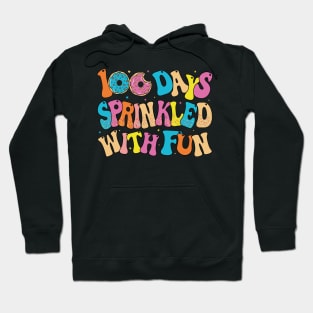 Womens 100 Days Sprinkled With Fun Donut Groovy 100 Days Of School Hoodie